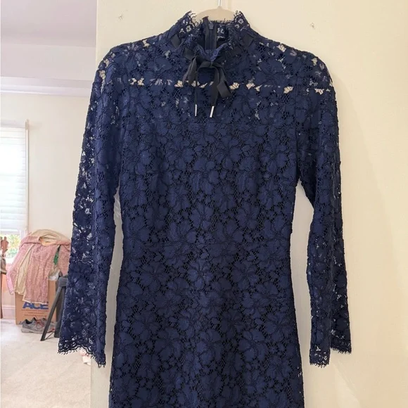 Sandro Navy Long Sleeve Lace Dress - Picture 1 of 6